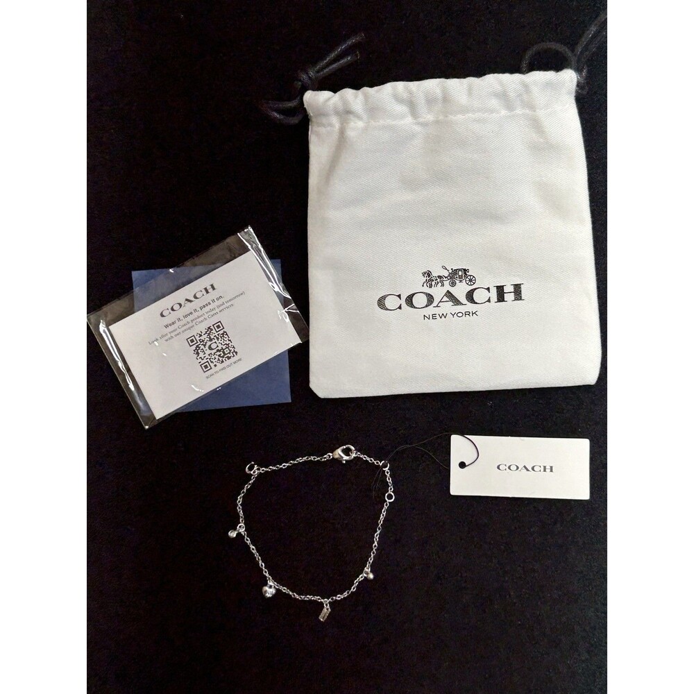 Coach Silver Tone Charm Bracelet Signature C Logo And More Includes Dust Bag 392